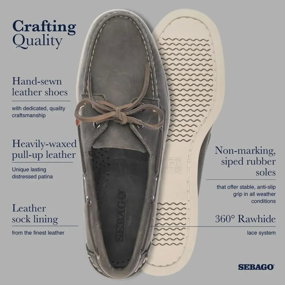 SEBAGO PORTLAND CRAZY H BOAT SHOES -DARK GRAY - 11.5 REGULAR
